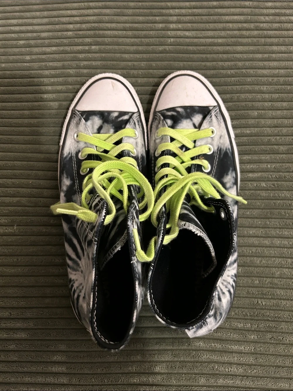Converse Tie-Dye High Top Sneakers with Neon Yellow Laces